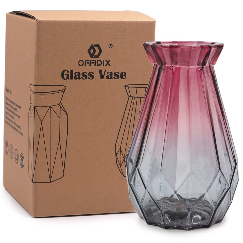 OFFIDIX Glass Vase Gradient Multicolor with Geometric Faceted Design Floral Vase for Weddings, Events, Decorating, Arrangements, Flowers, Office, or Home Decor - Image 3